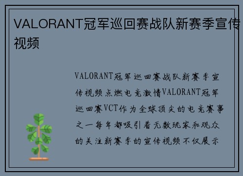 VALORANT冠军巡回赛战队新赛季宣传视频