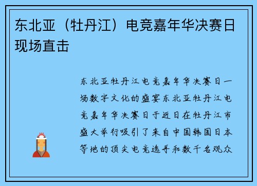 东北亚（牡丹江）电竞嘉年华决赛日现场直击