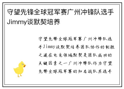 守望先锋全球冠军赛广州冲锋队选手Jimmy谈默契培养