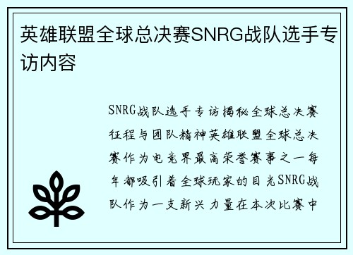 英雄联盟全球总决赛SNRG战队选手专访内容